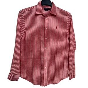 Polo Ralph Lauren Button Down Shirt Mens M Long Sleeve Linen Red Relaxed Fit